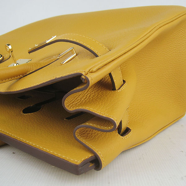 High Quality Fake Hermes 35CM Embossed Veins Leather Bag Yellow 6089